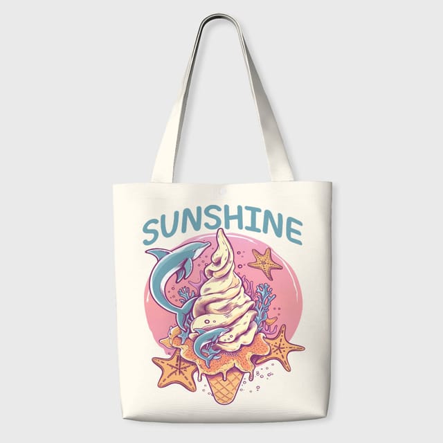 Sunshine Dolphin Ice Cream Tote Bag for Summer Daily Use