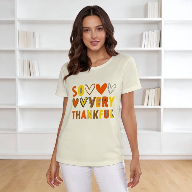 So Very Thankful Heart Graphic Tee for Women Thanksgiving Gift
