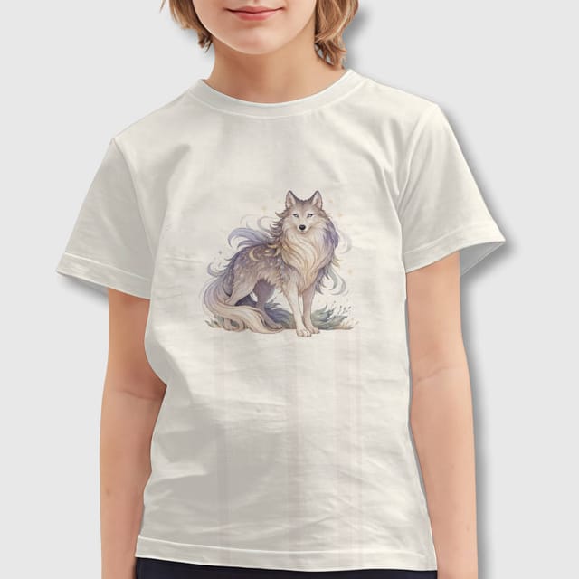 Watercolor Fantasy Wolf Kids Tee for Boys Girls Birthday Gift