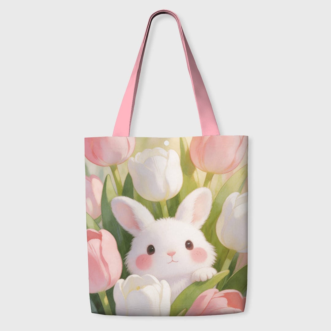 Cute Bunny Tulip Tote Bag for Rabbit Lovers Easter Gift - 1