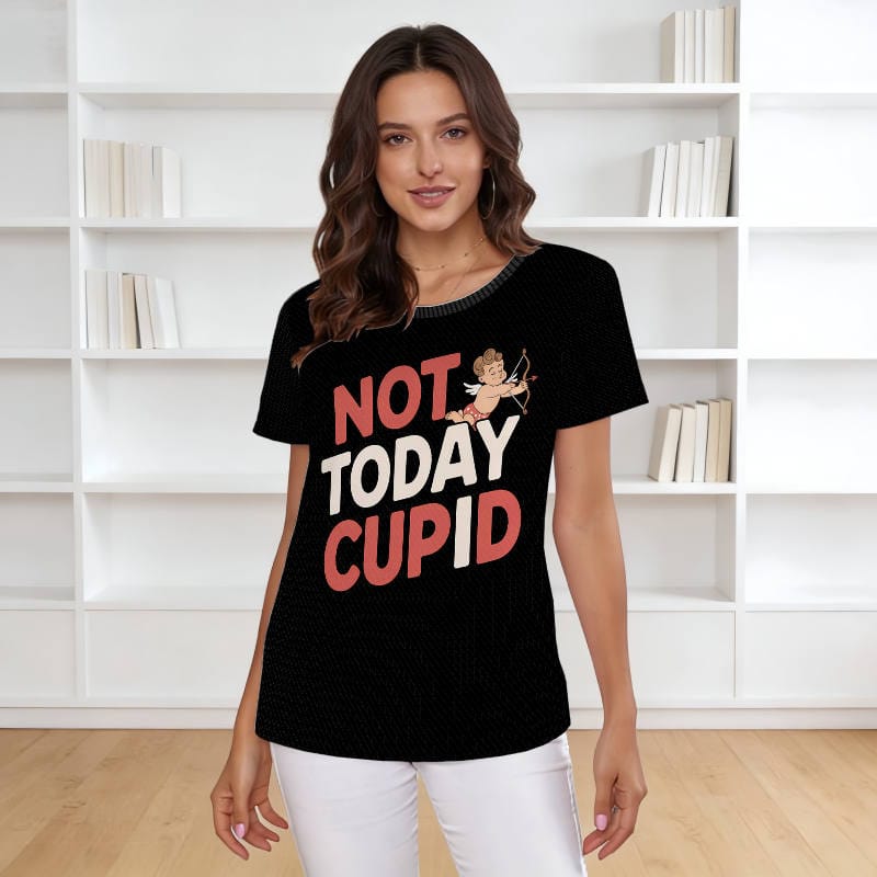 Funny Not Today Cupid Ribbed T-Shirt for Women Valentine's Wear