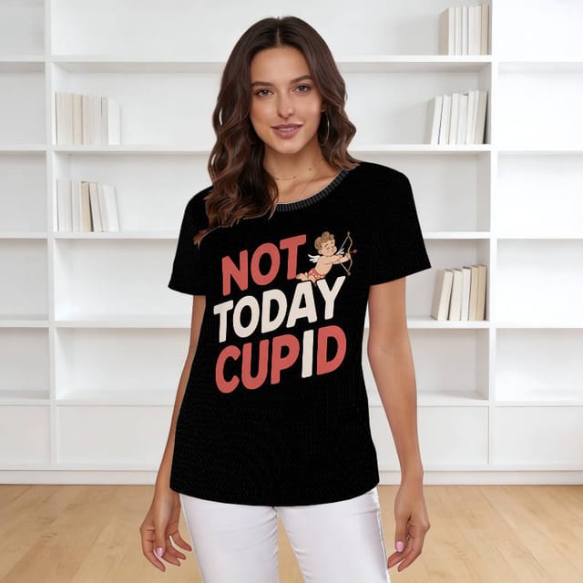 Funny Not Today Cupid Ribbed T-Shirt for Women Valentine's Wear