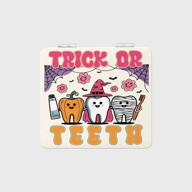 Funny Trick or Teeth Pocket Mirror for Dentist Halloween Gift