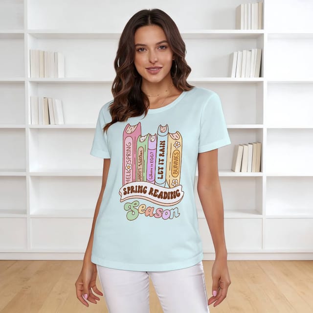 Spring Reading Book Print Women's T-Shirt for Book Lovers Easter Gift