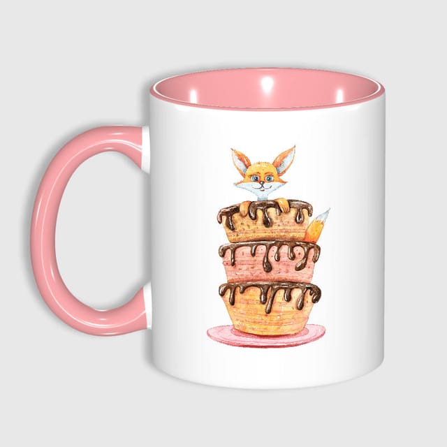 Cute Fox Cake 11oz Ceramic Mug for Fox Lovers Birthday Gift