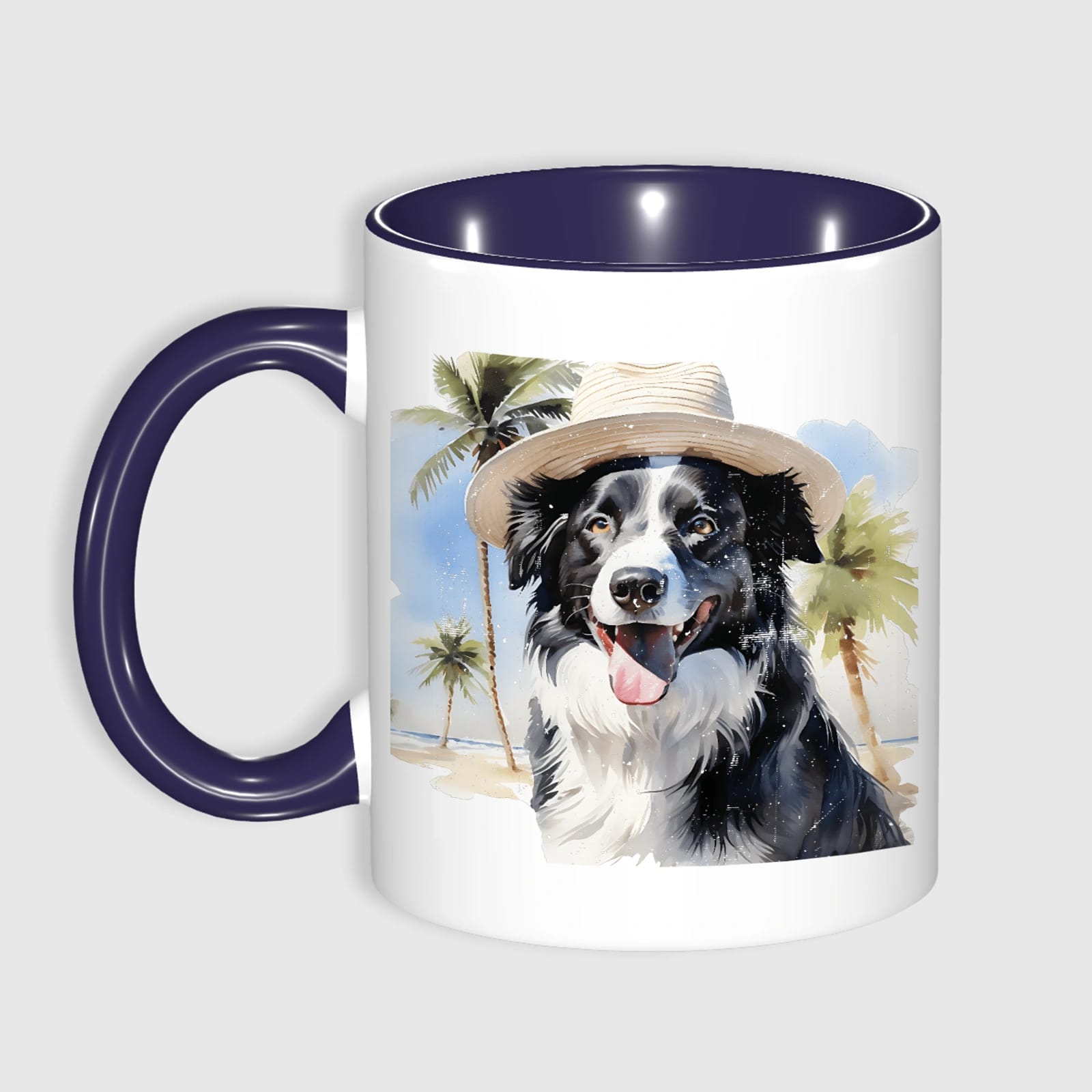Beach Border Collie Navy Accent Coffee Mug for Pet Lovers