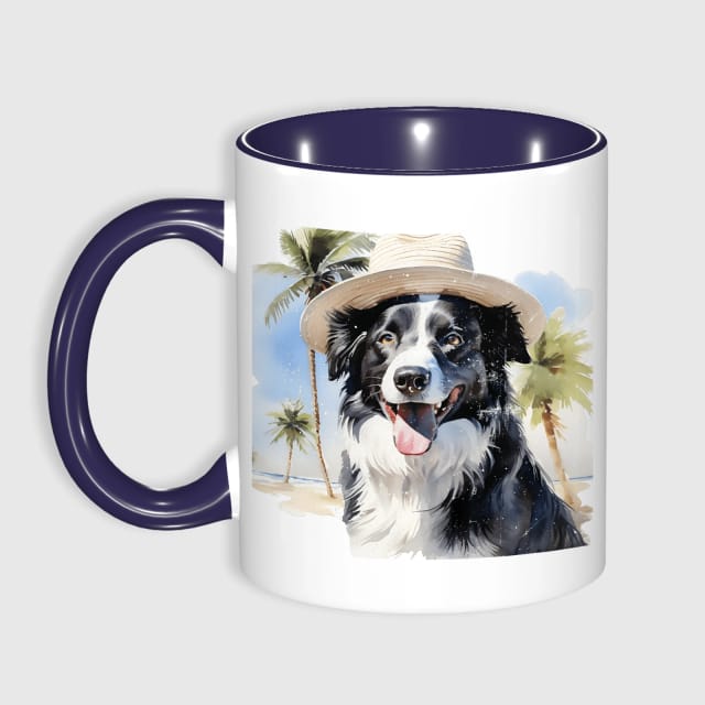 Beach Border Collie Navy Accent Coffee Mug for Pet Lovers