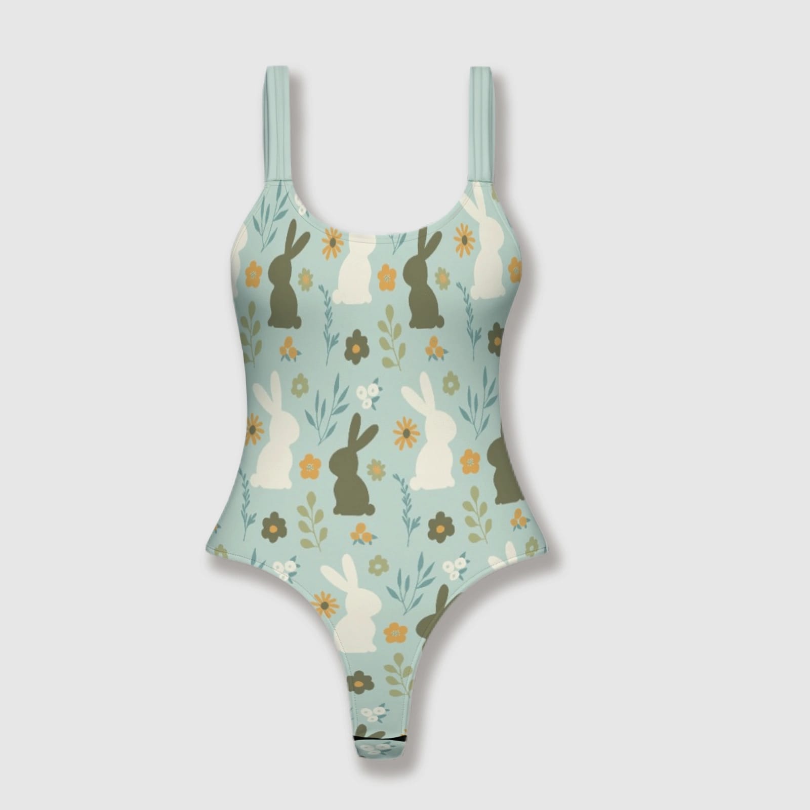 Bunny Floral Thong One Piece Swimsuit for Women Summer Beach Wear