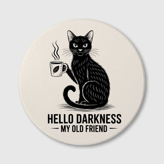 Funny Black Cat Coffee Quote Ceramic Coaster for Pet Lovers