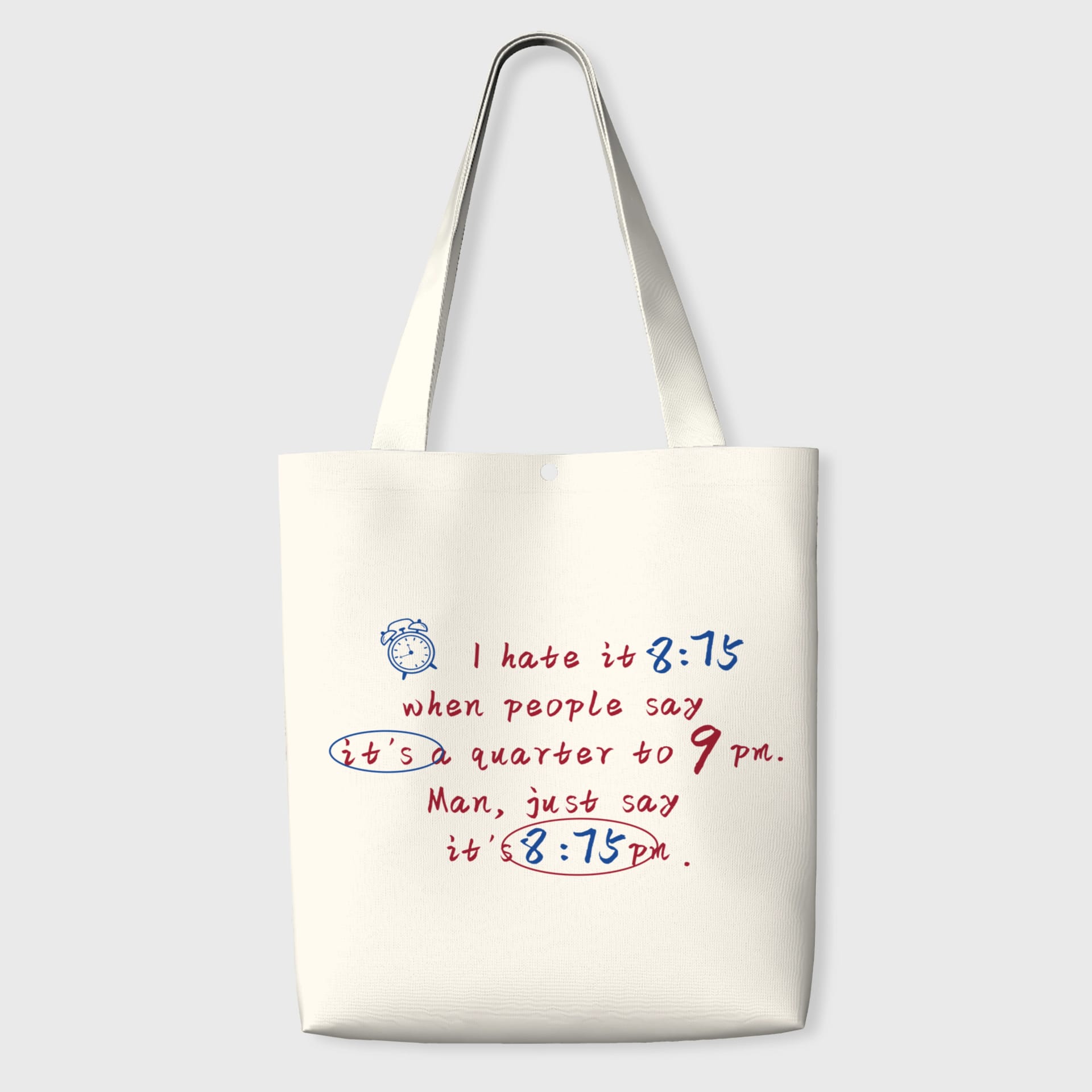 Funny 8:75 Time Meme Canvas Tote Bag for Daily Gifting