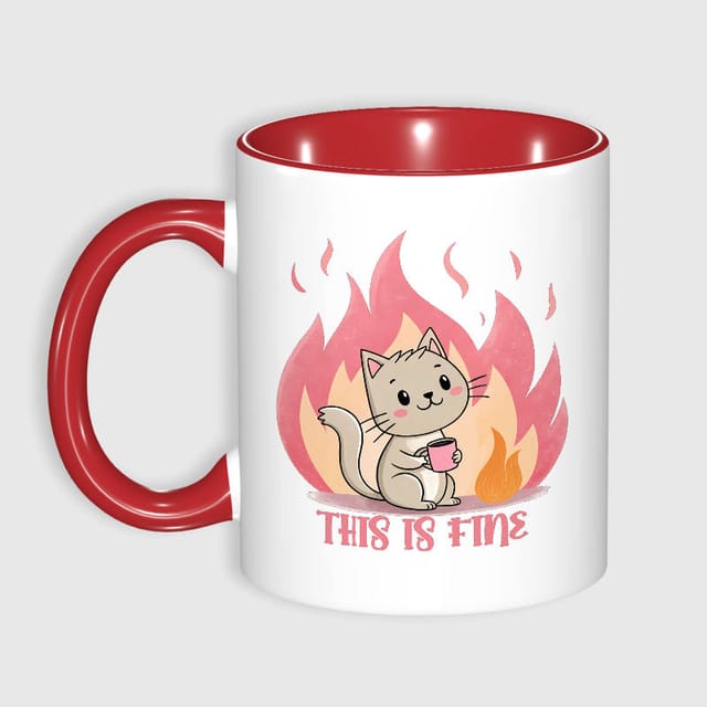 Funny 'This Is Fine' Cat Ceramic Mug for Cat Lovers Gift