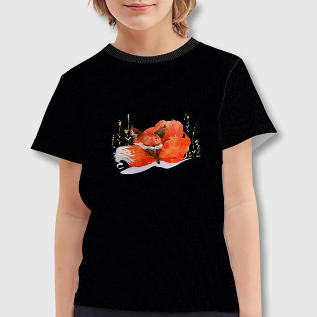 Watercolor Sleeping Fox Kids Short Sleeve Tee for Boys Girls Daily Wear