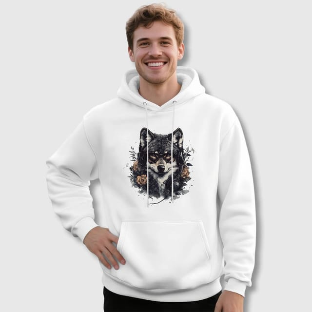 Cool Floral Wolf Fleece Hoodie for Pet Lovers Winter Wear