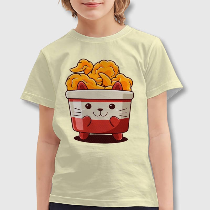 Cute Fried Chicken Cat Kids T-Shirt for Birthday Gift Daily Wear