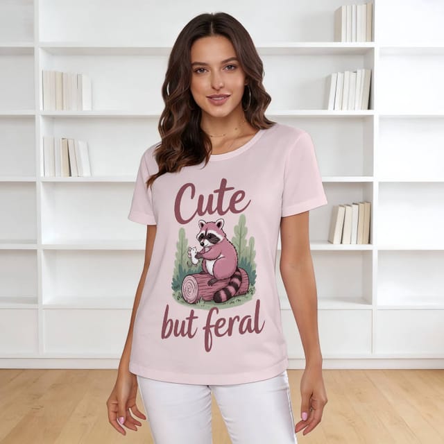 Cute But Feral Raccoon Tee for Women Casual Gift