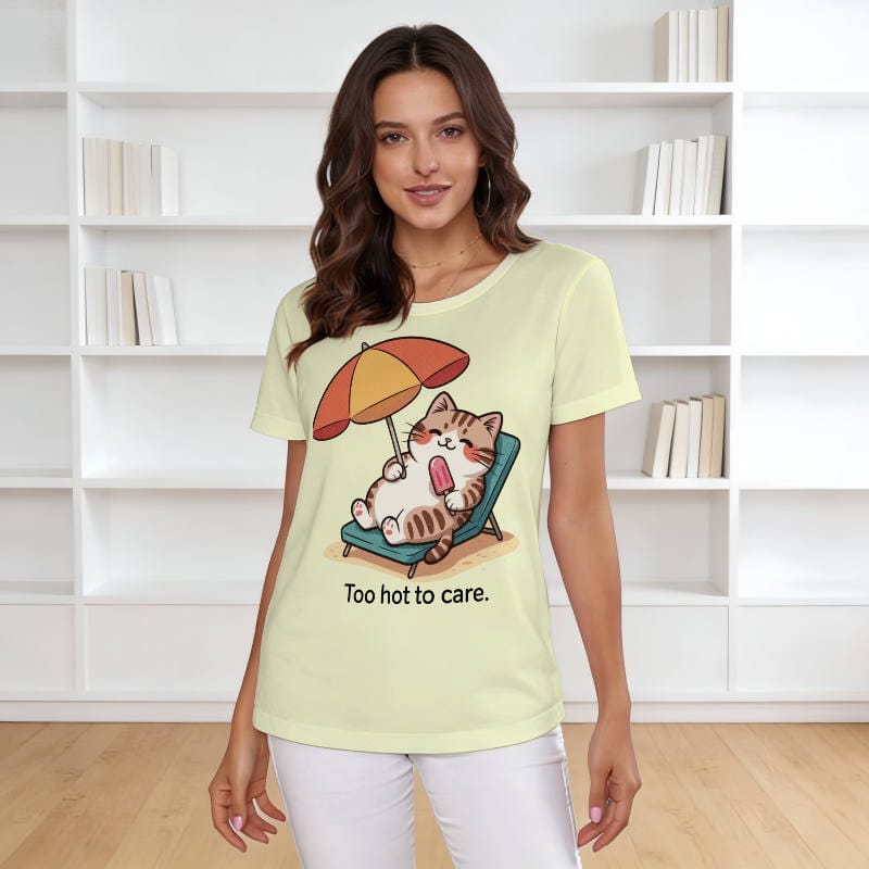 Funny Lazy Cat Women's T-Shirt for Cat Lovers Summer Wear