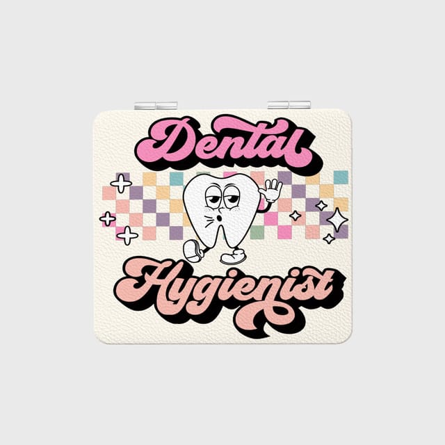 Retro Cartoon Tooth Square Pocket Mirror for Dental Hygienist Gift