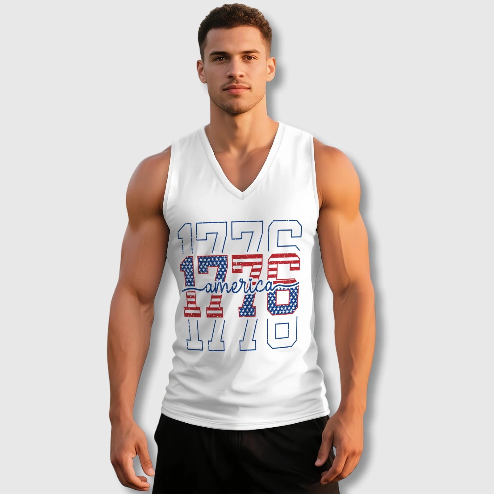 Patriotic 1776 USA V-Neck Tank Top for Men Summer Workout