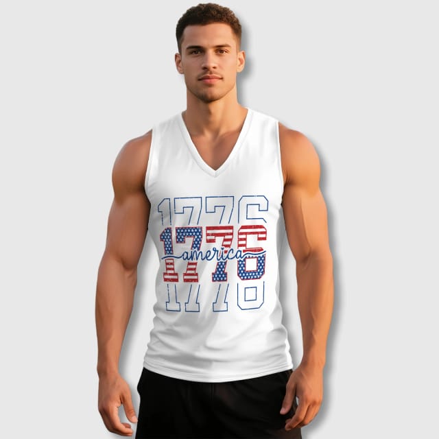 Patriotic 1776 USA V-Neck Tank Top for Men Summer Workout