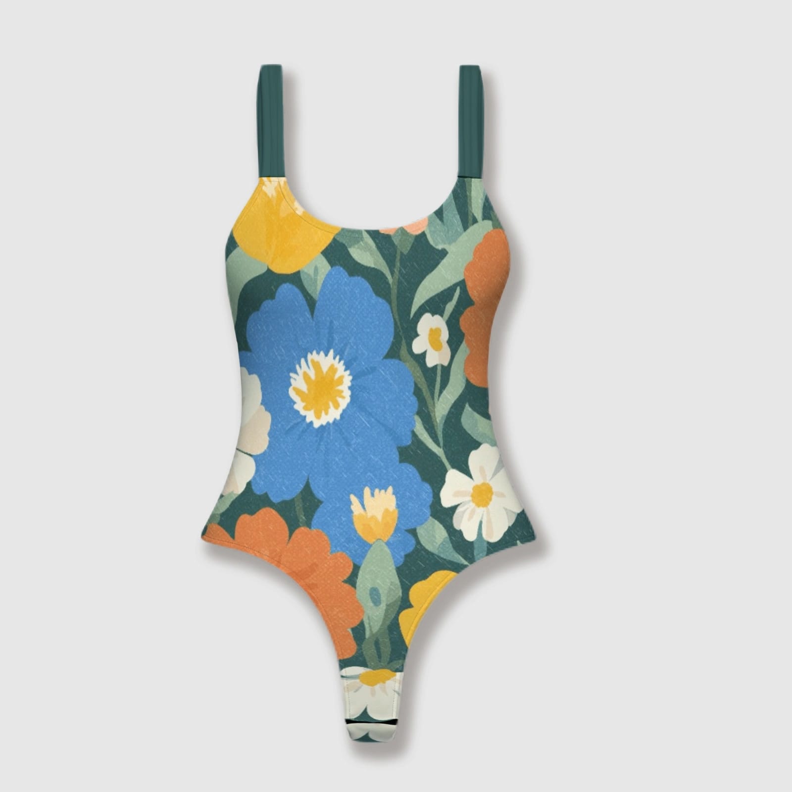 Retro Floral Thong One Piece Bodysuit for Women Summer Beach Wear