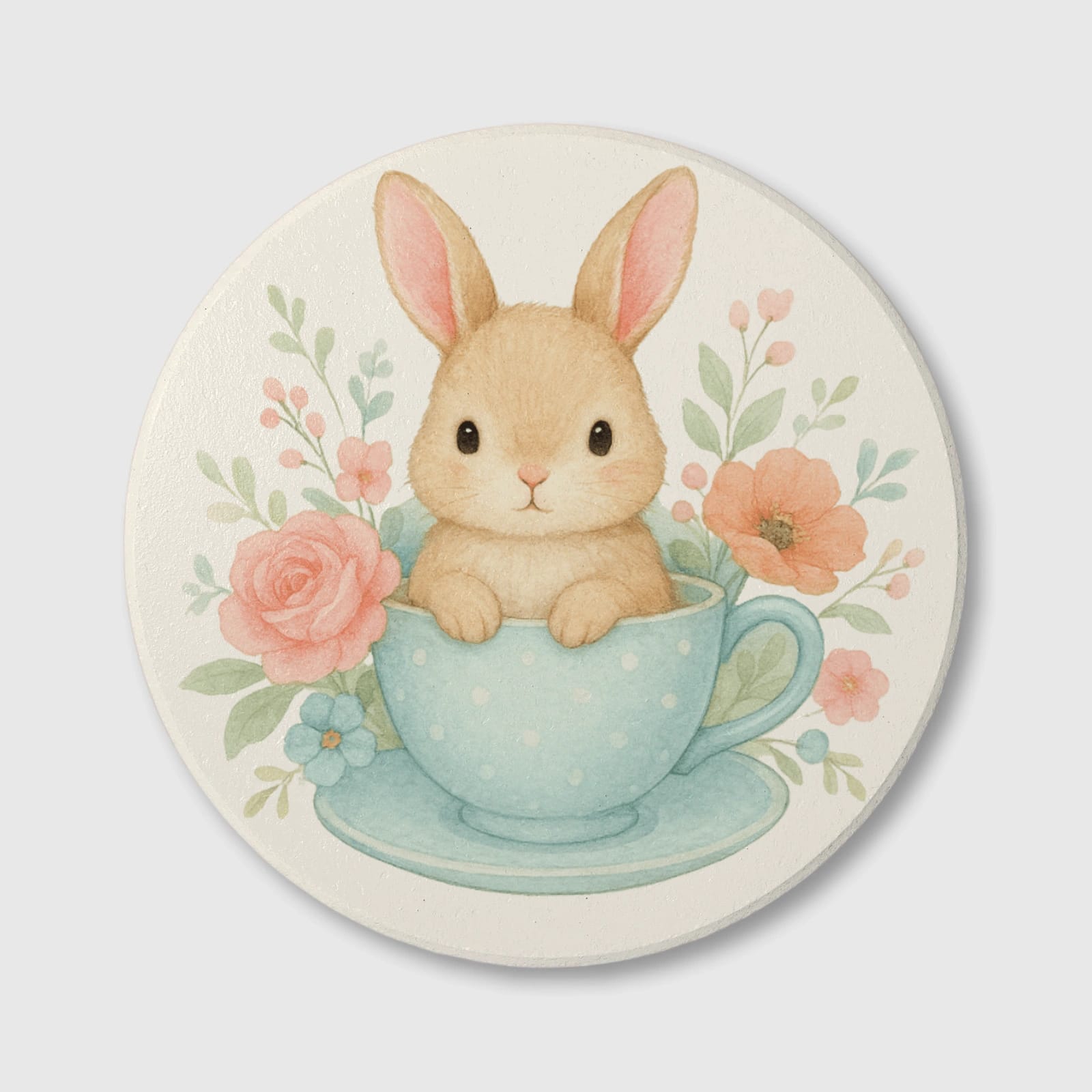 Floral Teacup Bunny Coaster for Bunny Lovers Easter Gift