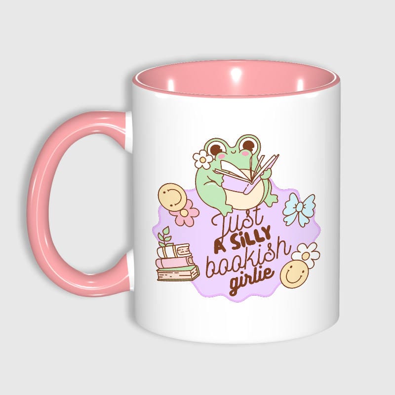 Cute Reading Frog 11oz Pink Mug for Bookish Girl Gift Daily Use