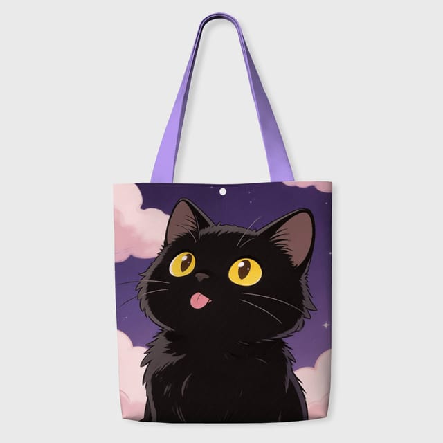Anime Black Cat Tote Bag for Pet Lovers Daily Use