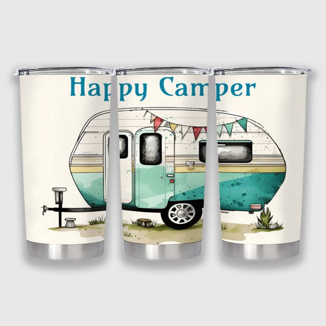 Happy Camper Retro RV 20oz Tumbler for Camping Lovers Travel