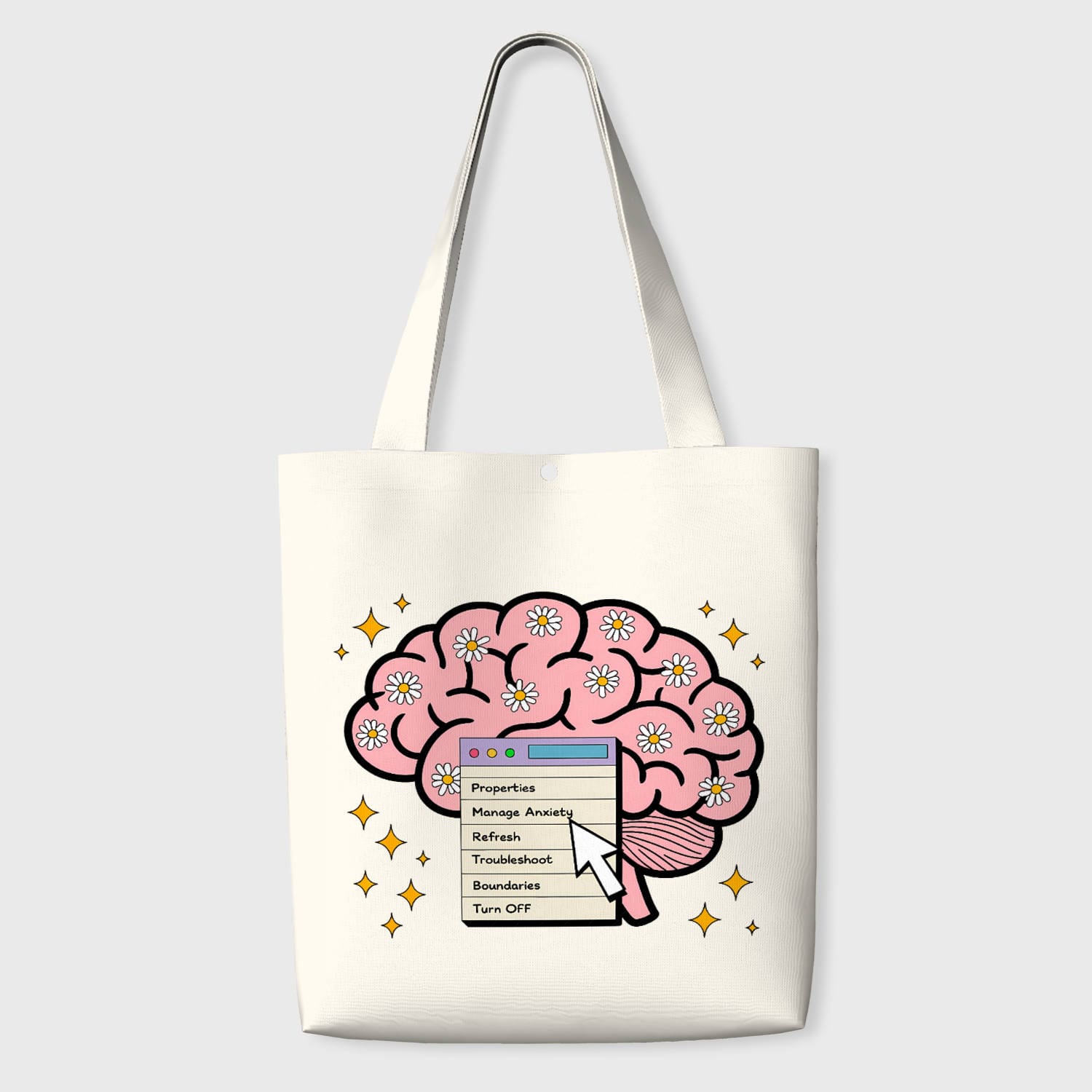 Funny Floral Brain Tote Bag for Self Care Lovers Daily Use