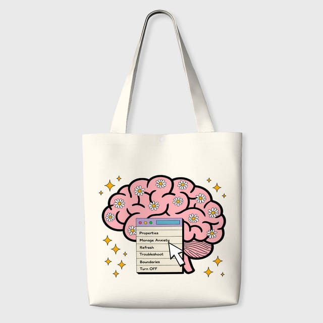 Funny Floral Brain Tote Bag for Self Care Lovers Daily Use