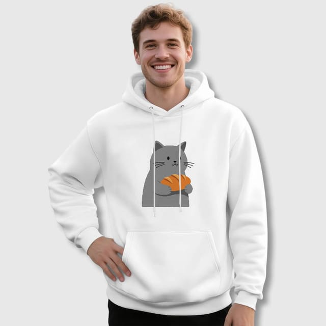 Grey Cat Croissant Hoodie for Cat Lovers Gifts