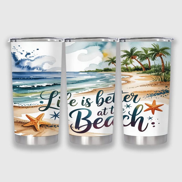 Beach Life Quote 20oz Insulated Travel Tumbler for Beach Lovers