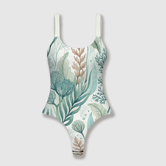 Coastal Seaweed Floral One Piece Swimsuit for Women Summer Beach
