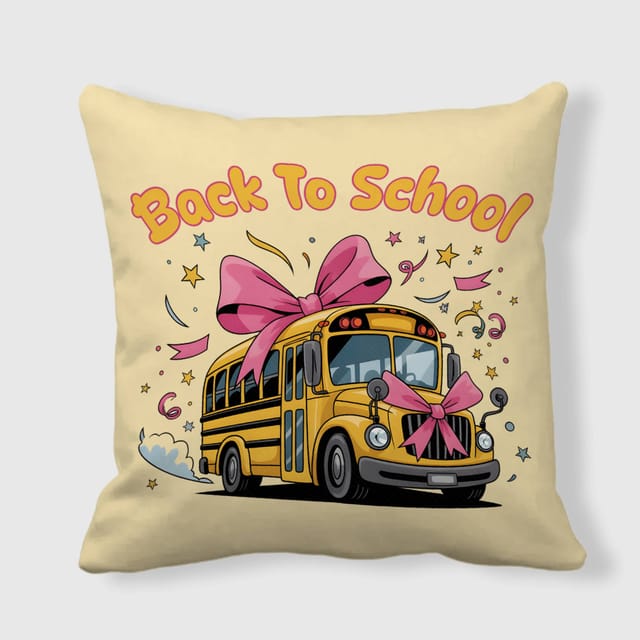Pink Bow School Bus Throw Pillow for Kids Back to School Decor