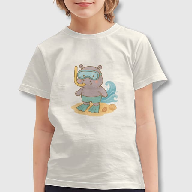 Cute Snorkeling Hippo Kids T-Shirt for Summer Daily Wear