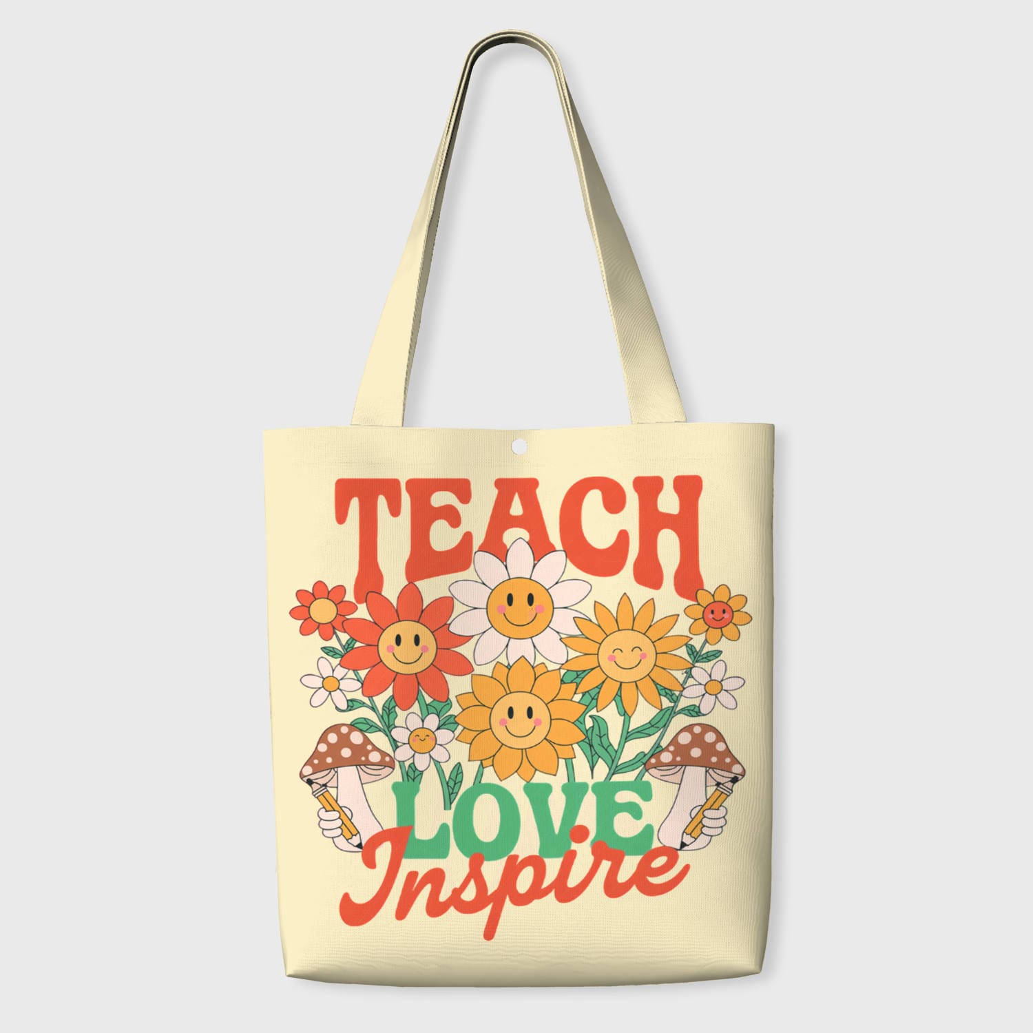 Retro Smiling Floral Tote Bag for Teacher Appreciation Gift