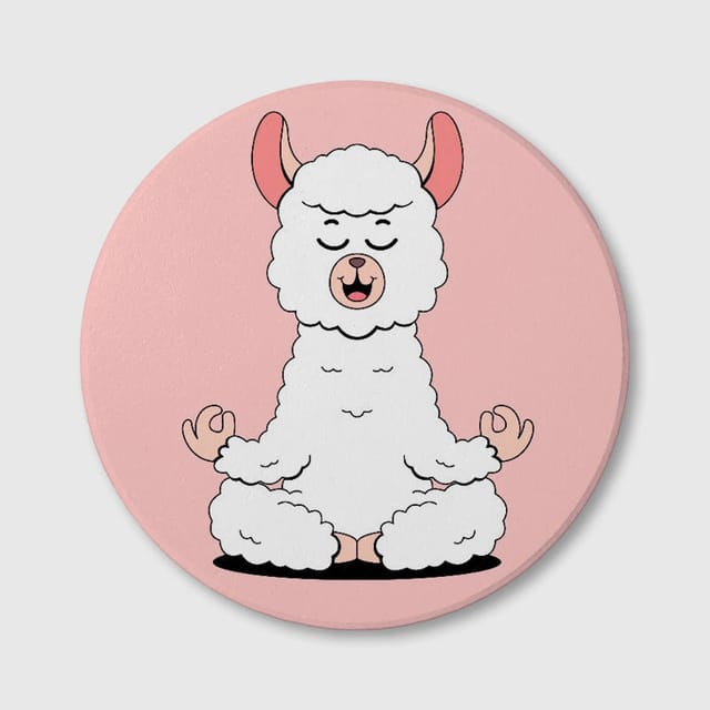 Meditating Llama Round Ceramic Coasters for Yoga & Pet Lovers