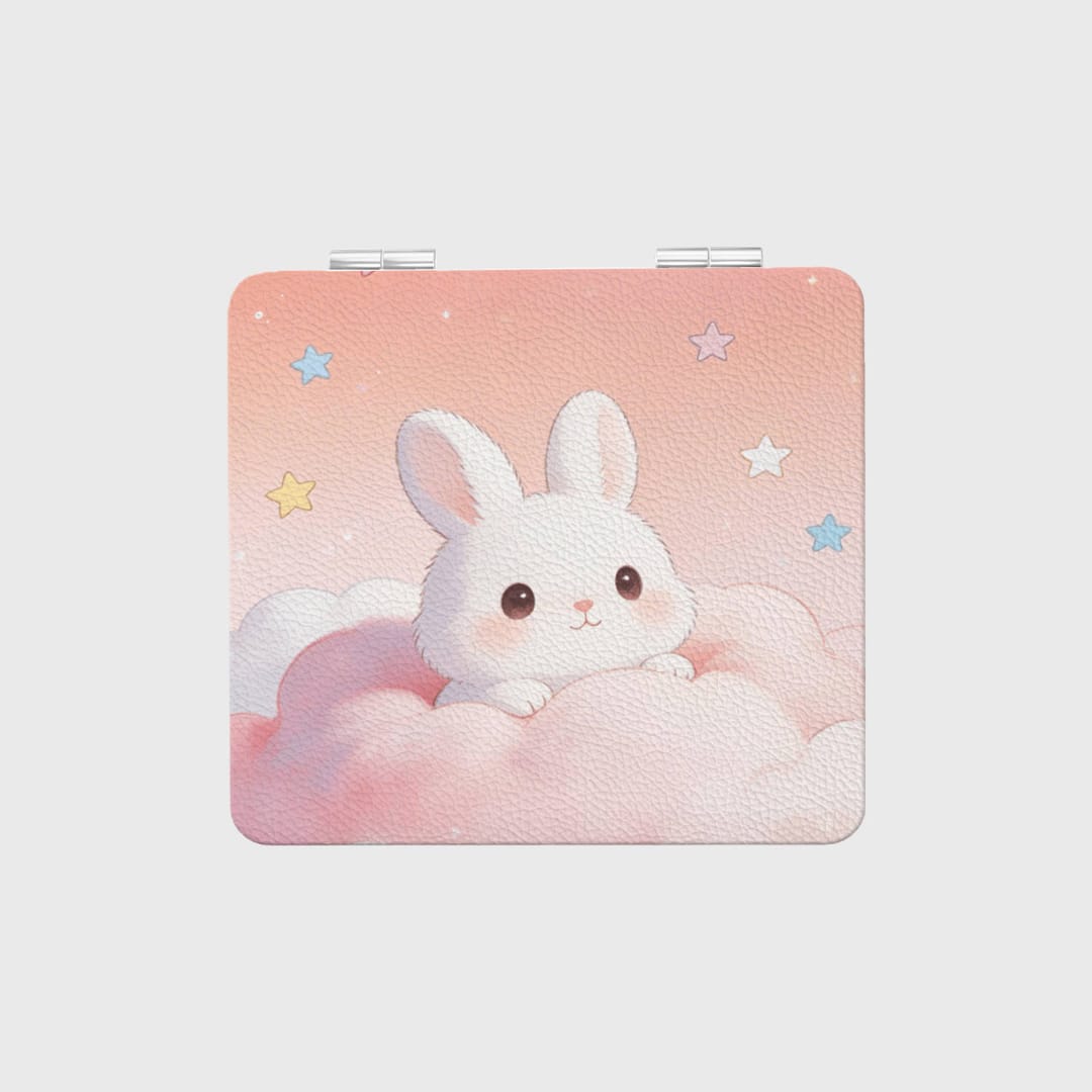 Cute Cloud Bunny Square Pocket Makeup Mirror for Girls Daily Use - 1