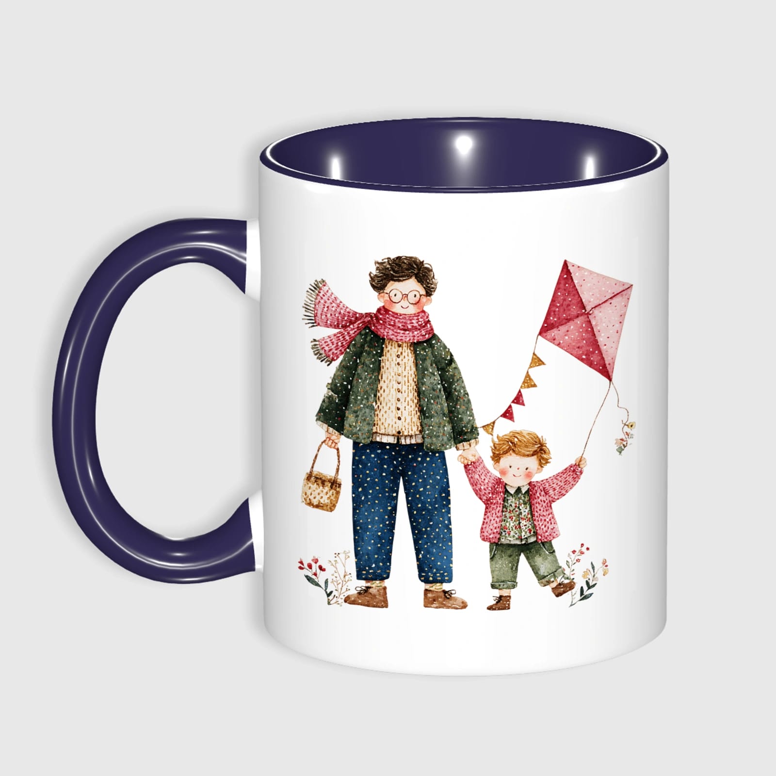 Watercolor Dad & Kid Ceramic Mug for Father's Day Gift
