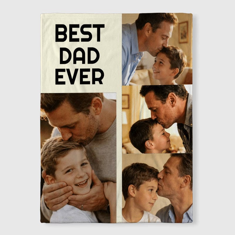 Custom Dad Photo Collage Fleece Blanket for Father's Day Gift