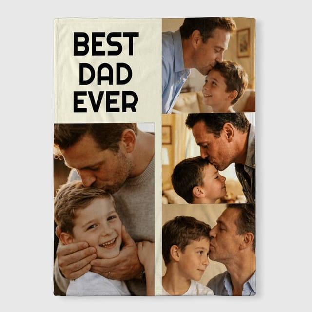 Custom Dad Photo Collage Fleece Blanket for Father's Day Gift