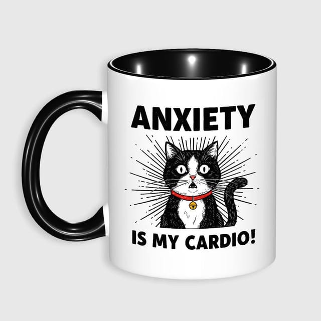 Funny Anxious Cat Coffee Mug for Cat Lovers Birthday Gift
