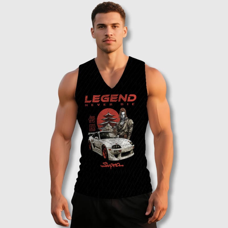 JDM Supra Samurai V-Neck Tank Top for Car Fans Gym Use
