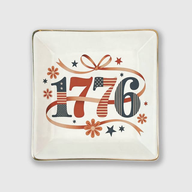 1776 Patriotic Square Ceramic Jewelry Tray for US Holiday Gifts