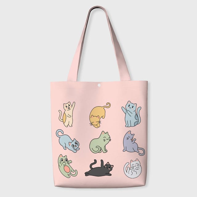 Cute Pastel Cat Tote Bag for Cat Lovers Daily Use
