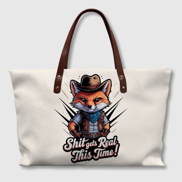 Funny Cowboy Fox PU Leather Tote Bag for Pet Lovers Daily Use