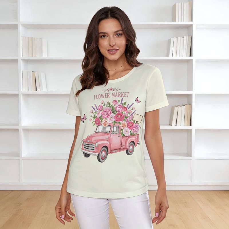 Floral Pink Truck T-Shirt for Women Mother's Day Gift