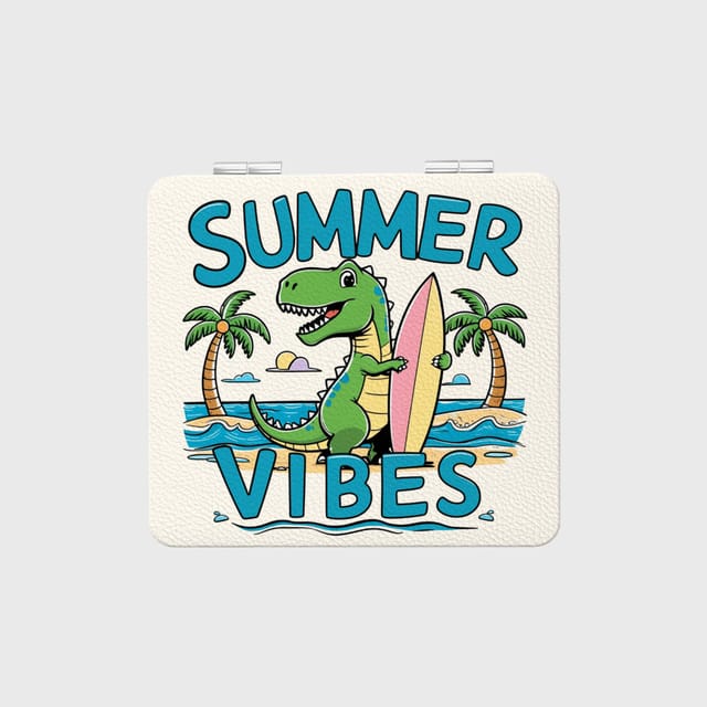 Cute T-Rex Summer Vibes Compact Makeup Mirror for Beach Fans