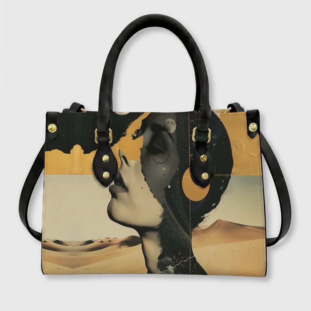 Personalized PU Leather Tote Bag (Black/White Handles) - 1