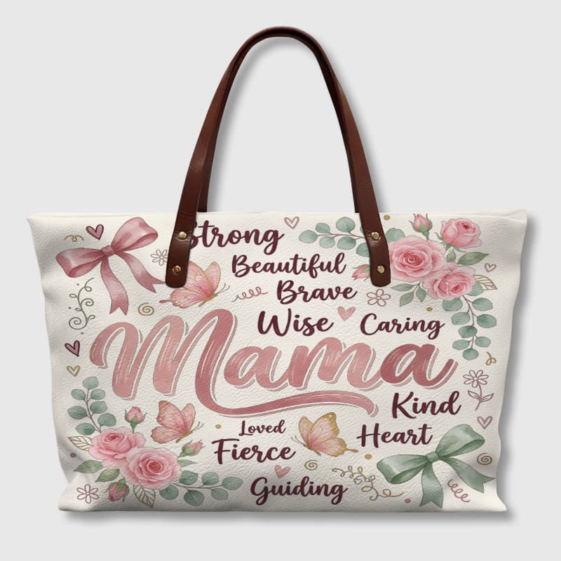 Floral Mama PU Leather Tote Bag for Mom Mother's Day Gift